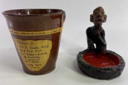 RAF PRESENTATION BUCKLEY JUG and a Studio Pottery sculpted figure of a kneeling man upon a glazed