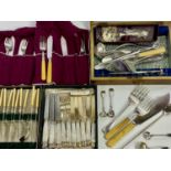 CASED & LOOSE CUTLERY GROUP to include continental mother of pearl handled knives, bone handled