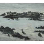 HUW JONES mixed media - rocky Anglesey coastalscape, signed, 25 x 28cms