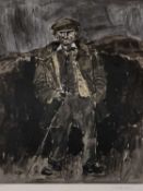 SIR KYFFIN WILLIAMS RA limited edition print (91/150) - a standing farmer with stick, signed in