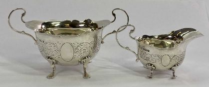 GEORGE V MATCHING SILVER CREAM JUG & SUGAR BASIN, Sheffield 1912, maker Cooper Brothers & Sons