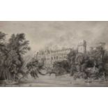 GEORGE EDWARD TURNER 1825 pencil drawing - Warwick Castle, see label verso, signed, 25 x 39cms