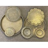 PERSIAN STYLE BRASS & OTHER METAL TABLE TOPS (2) & PLAQUES (3) - 60cms the largest, 24cms the