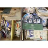 VINTAGE STAMPS, POSTCARDS & EPHEMERA ETC., within two boxes, along with three framed Bardsey