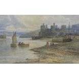 EMIL ALBERT KRAUSE watercolour - Conwy Castle and quay with fishermen, signed, 21 x 32cms