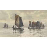 HARRY WANLESS watercolour - sailing boats gathered at sea, signed and dated 1899, 21 x 34cms