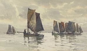 HARRY WANLESS watercolour - sailing boats gathered at sea, signed and dated 1899, 21 x 34cms