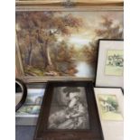 PAINTINGS & PRINTS ASSORTMENT - to include vintage prints After ROBSON, also, mahogany framed