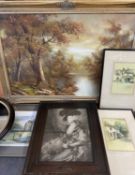 PAINTINGS & PRINTS ASSORTMENT - to include vintage prints After ROBSON, also, mahogany framed