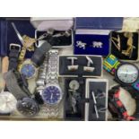 GENT'S WRISTWATCHES & CUFFLINKS GROUP along with a lady's Limit gold plated bracelet watch
