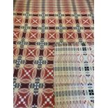 TRADITIONAL WELSH WOOLLEN BLANKET, cream and terracotta ground with multi-colours, tasselled ends,
