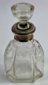 19TH CENTURY FRENCH SILVER MOUNTED DECANTER & STOPPER, having wheelcut decoration of flower filled