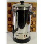 CROFTON PROFESSIONAL ELECTRIC HOT WATER URN and a modern wooden Draughts board, E/T, 48cms H and
