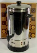 CROFTON PROFESSIONAL ELECTRIC HOT WATER URN and a modern wooden Draughts board, E/T, 48cms H and