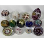 DECORATIVE GLASS PAPERWEIGHT COLLECTION - 13 items, mostly marked, to include six by Louis Thompson,