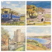 JEAN ROBERTS watercolour - tram on the Great Orme, 26.5 x 36.5cms and two prints of Llandudno by the