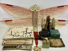 CHINESE & JAPANESE COLLECTABLES, a mixed group to include a painted silk dragonfly kite/mobile,