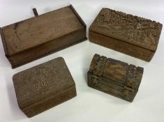 CARVED & OTHER WOODEN BOXES (4) - to include an Indian hardwood example showing African hunting