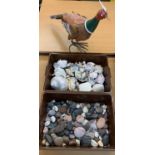 METALIC MODEL OF A STANDING PHEASANT - 42cms H and 60cms L, and a quantity of decorative seashells