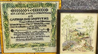 FRAMED WELSH WOOLWORK COMMEMORATIVE TAPESTRY WITH VERSE - dated 1895 by Annie Morris Ty Llwyd, 59