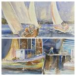 GWYNETH RYDER watercolours (2) - shipping related, one of yachts in full sail, 18 x 23cms and the