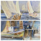 GWYNETH RYDER watercolours (2) - shipping related, one of yachts in full sail, 18 x 23cms and the