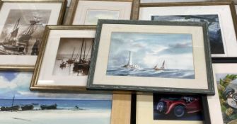 PAINTINGS & PRINTS ASSORTMENT (8) - to include maritime related, classic car and aviation