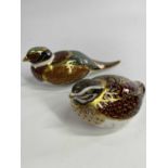ROYAL CROWN DERBY PORCELAIN BIRD PAPERWEIGHTS (2) to include a woodland pheasant and a dappled