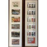 FRAMED ROYAL MAIL MOTOR TRANSPORT SET OF STAMPS & CARDS, 81 x 24cms and a framed collection of