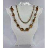 14CT GOLD & FACET CUT AMBER GLASS NECKLACE with belcher links, 40cms L overall open, 4.8grms the