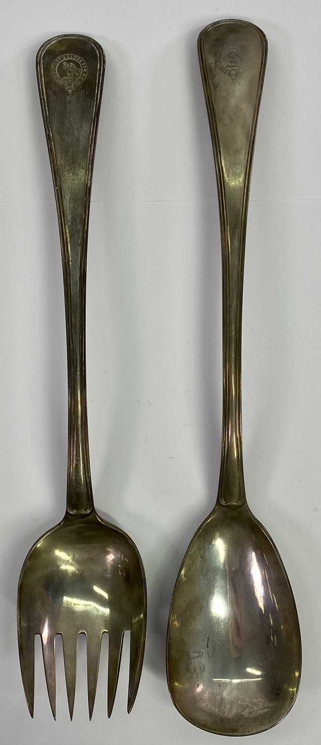 VICTORIAN SILVER SALAD SERVERS, A PAIR, London 1867, maker H J Lias & Son, 30.5cms in length the