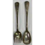 VICTORIAN SILVER SALAD SERVERS, A PAIR, London 1867, maker H J Lias & Son, 30.5cms in length the