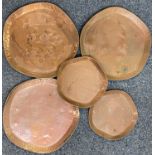 TEACHER'S HIGHLAND CREAM COPPER ADVERTISING PUB TRAYS (5) - three large and two small with the words