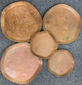 TEACHER'S HIGHLAND CREAM COPPER ADVERTISING PUB TRAYS (5) - three large and two small with the words