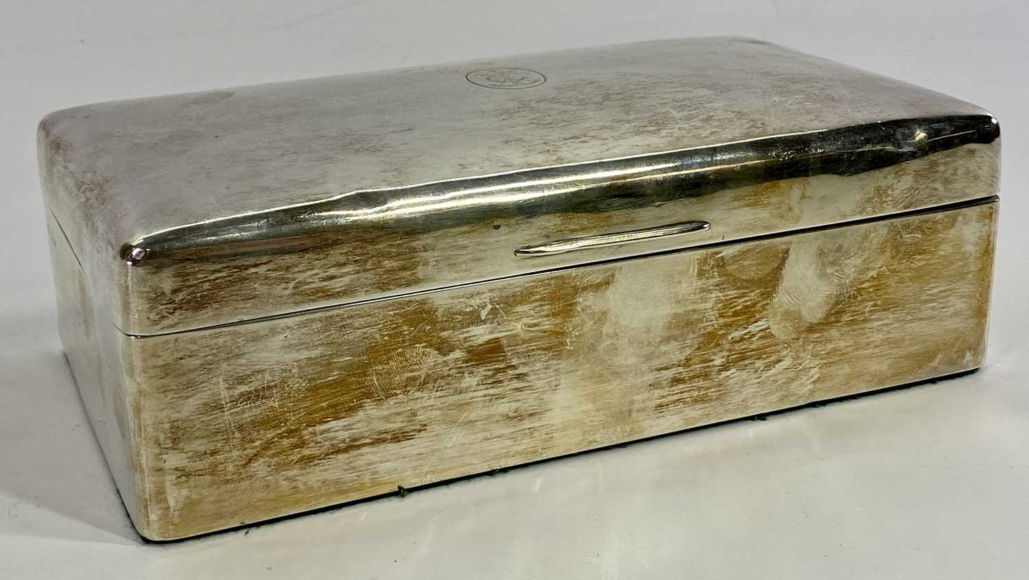 LARGE SILVER CIGARETTE BOX, London 1918, maker Charles & Richard Comyns...