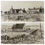 GWYNETH RYDER colourwash Anglesey scenes (2) - Llanrhyddlad village and church, signed, 30 x 47cms