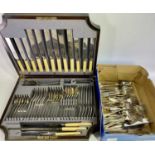 OAK CASED COMPLETE CANTEEN OF EPNS CUTLERY BY EDWIN BLYDE, 50 pieces, along with a Hiram Wild part