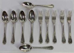 FRENCH SILVER FLATWARE, 11 pieces to include six 18.25cm length spoons and five 18cm length forks,