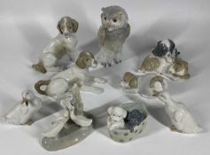 NAO PORCELAIN ANIMAL & BIRD FIGURINES (9) - 17cms H the tallest