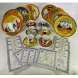 CLARICE CLIFF BY WEDGWOOD COLLECTION - of 7 various pattern plates and 6 various pattern cups and