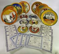 CLARICE CLIFF BY WEDGWOOD COLLECTION - of 7 various pattern plates and 6 various pattern cups and