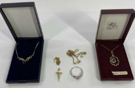 9CT GOLD JEWELLERY (4) and two broken nine carat gold fine link necklaces, items include an open