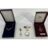 9CT GOLD JEWELLERY (4) and two broken nine carat gold fine link necklaces, items include an open