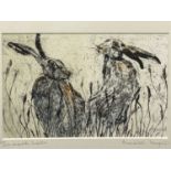 ANNABEL LANGRISH limited edition print (34/250) - March hares, signed, 18 x 25cms