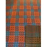 TRADITIONAL WELSH WOOLLEN BLANKET, multi-coloured with blues and reds, no tassels, 170 x 206cms