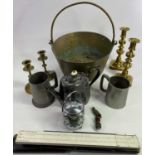 BRASS, PEWTER & EPNS - an assortment including candleholders, jam pan, ETC, also, a vintage cased