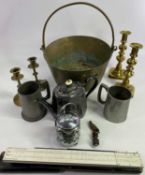 BRASS, PEWTER & EPNS - an assortment including candleholders, jam pan, ETC, also, a vintage cased