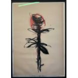 ROB UNETT mixed media - black and red rose abstract study, initialled and with blind stamp, 68 x