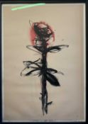ROB UNETT mixed media - black and red rose abstract study, initialled and with blind stamp, 68 x