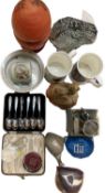 MIXED POTTERY, GLASSWARE, NATURAL STONE & PLATED WARE GROUP - to include a Victorian style glass and